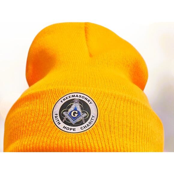 Cap Beanie Orange Masonic with Logo - Picture 1 of 4